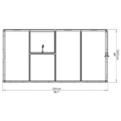8'x4' Palram Canopia Hybrid Silver Lean To Wall Walk In Greenhouse (2.4x1.22m) -Zen Gardenia Sales 704052 lean to grow house 8x4 silver hybrid drawing2