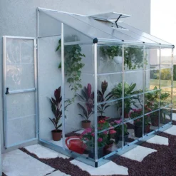 8'x4' Palram Canopia Hybrid Silver Lean To Wall Walk In Greenhouse (2.4x1.22m) -Zen Gardenia Sales 704052 lean to grow house 8x4 silver hybrid no2