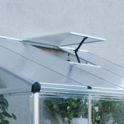 8'x4' Palram Canopia Hybrid Silver Lean To Wall Walk In Greenhouse (2.4x1.22m) -Zen Gardenia Sales 704052 lean to grow house 8x4 silver hybrid roof vent2