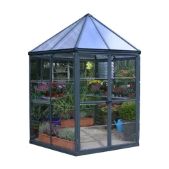 8x7 Palram Canopia Oasis Hexagonal Polycarbonate Greenhouse -Zen Gardenia Sales 704053 8ft palram oasis hexagonal polycarbonate greenhouse cutout2