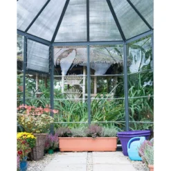 8x7 Palram Canopia Oasis Hexagonal Polycarbonate Greenhouse -Zen Gardenia Sales 704053 8ft palram oasis hexagonal polycarbonate greenhouse interior2
