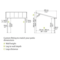 10x18 Palram Canopia Olympia Grey Patio Cover With Clear Panels -Zen Gardenia Sales 704219 palram olympia patio cover roof grey 3x5 46 drawing3