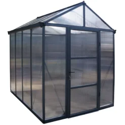 6'x8' Palram Canopia Glory Grey Walk In Polycarbonate Greenhouse (1.8x2.4m) -Zen Gardenia Sales 704494 palram glory 6x8 grey greenhouse cutout1