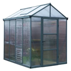 6'x8' Palram Canopia Glory Grey Walk In Polycarbonate Greenhouse (1.8x2.4m) -Zen Gardenia Sales 704494 palram glory 6x8 grey greenhouse cutout2