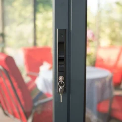 10x10 Palram Canopia Ledro 3000 Enclosed Grey Gazebo -Zen Gardenia Sales 704744 palram ledro 3000 enclosed grey gazebo lock1