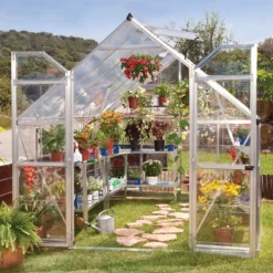 8' X 12' Palram Canopia Balance Silver Greenhouse (3.67m X 2.44m) -Zen Gardenia Sales 704763 balance 8x12 silver greenhouse insitu2 min