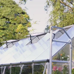 8' X 16' Palram Canopia Balance Silver Greenhouse (4.87m X 2.44m) -Zen Gardenia Sales 704764 balance 8x16 silver greenhouse close up3 min 1