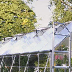 8' X 20' Palram Canopia Balance Silver Greenhouse (6.07m X 2.44m) -Zen Gardenia Sales 704765 balance 8x20 silver greenhouse close up3 min 1