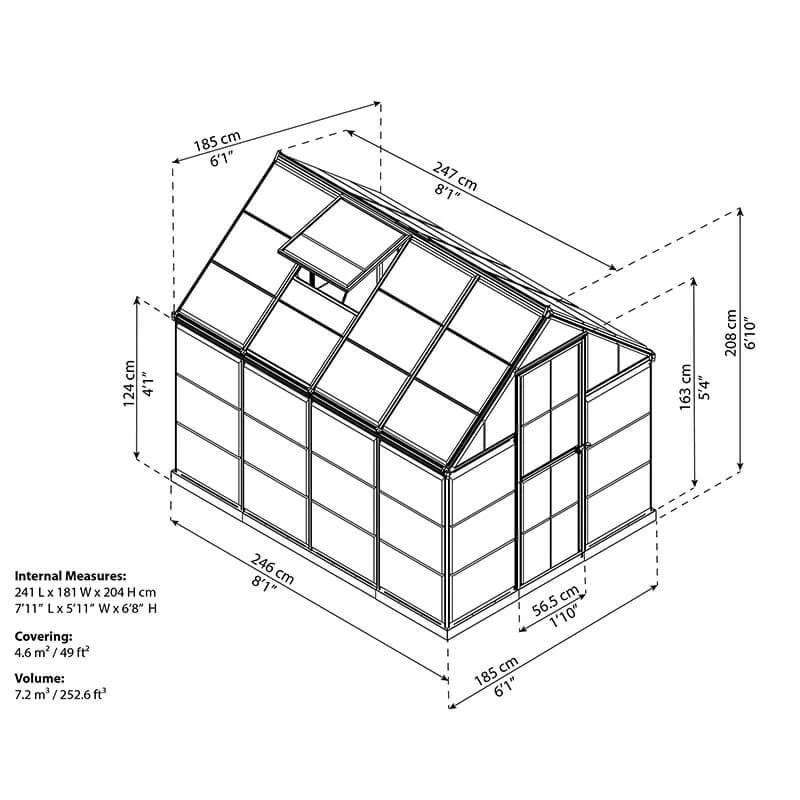 6' X 8' Palram Canopia Harmony Grey Greenhouse (1.85m X 2.47m) 6 6' X 8' Palram Canopia Harmony Grey Greenhouse (1.85m X 2.47m) - Image 4
