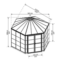 12' X 10' Palram Canopia Oasis Hexagonal Greenhouse (3.63m X 3.16m) -Zen Gardenia Sales 705239 oasis hexagonal 12ft greenhouse drawing min 1