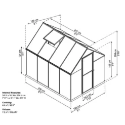 6' X 8' Palram Canopia Mythos Grey Greenhouse (1.85m X 2.47m) -Zen Gardenia Sales 705561 mythos 6x8 grey greenhouse drawing min 1
