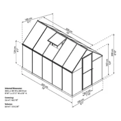 6' X 10' Palram Canopia Mythos Grey Greenhouse (1.85m X 3.06m) 13 6' X 10' Palram Canopia Mythos Grey Greenhouse (1.85m X 3.06m) -Zen Gardenia Sales 705562 mythos 6x10 grey greenhouse drawing min 1