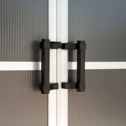 11' X 17.2' Palram Canopia Yukon Dark Grey Plastic Shed (3.32m X 5.19m) -Zen Gardenia Sales 705683 yukon 11x17 dark grey shed close up10 min 1