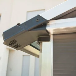 11' X 17.2' Palram Canopia Yukon Dark Grey Plastic Shed (3.32m X 5.19m) -Zen Gardenia Sales 705683 yukon 11x17 dark grey shed close up9 min 1