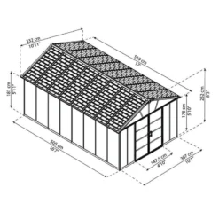 11' X 17.2' Palram Canopia Yukon Dark Grey Plastic Shed (3.32m X 5.19m) -Zen Gardenia Sales 705683 yukon 11x17 dark grey shed drawing min 1
