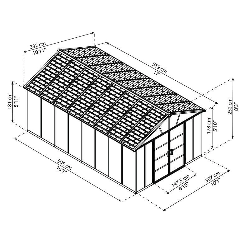 11' X 17.2' Palram Canopia Yukon Dark Grey Plastic Shed With WPC Floor (3.32m X 5.19m) 6 11' X 17.2' Palram Canopia Yukon Dark Grey Plastic Shed With WPC Floor (3.32m X 5.19m) - Image 4