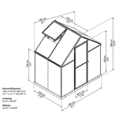 6' X 4' Palram Canopia Mythos Grey Greenhouse (1.85m X 1.26m) -Zen Gardenia Sales 705897 mythos 6x4 grey greenhouse drawing min 1