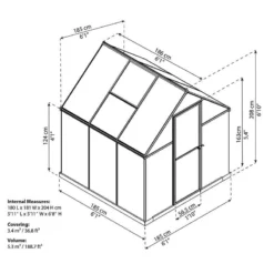6' X 6' Palram Canopia Mythos Grey Greenhouse (1.85m X 1.86m) -Zen Gardenia Sales 705898 mythos 6x6 grey greenhouse drawing min 1