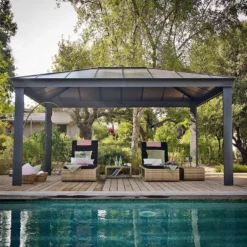 16' X 12' Palram Canopia Dallas 4900 Grey Garden Gazebo (4.88m X 3.64m) -Zen Gardenia Sales 706082 16x12 palram dallas 4900 grey garden gazebo insitu1 min 1