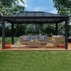 16' X 12' Palram Canopia Dallas 4900 Grey Garden Gazebo (4.88m X 3.64m) -Zen Gardenia Sales 706082 16x12 palram dallas 4900 grey garden gazebo insitu3 min