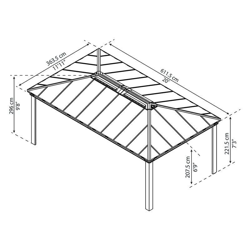 20' X 12' Palram Canopia Dallas 6100 Grey Garden Gazebo (6.12m X 3.64m) 5 20' X 12' Palram Canopia Dallas 6100 Grey Garden Gazebo (6.12m X 3.64m) - Image 3