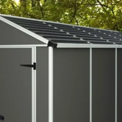 6' X 10' Palram Canopia Rubicon Double Door Plastic Garden Shed - Dark Grey (1.85m X 3m) -Zen Gardenia Sales 706808bun 6x10 palram rubicon dd plastic shed grey close up5 min