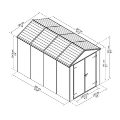 6' X 10' Palram Canopia Rubicon Double Door Plastic Garden Shed - Dark Grey (1.85m X 3m) -Zen Gardenia Sales 706808bun 6x10 palram rubicon dd plastic shed grey drawing min