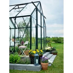 8'6 X 14'8 Halls Green Magnum 814 Greenhouse (2.57 X 4.46m) -Zen Gardenia Sales 70896 14x8 green frame halls magnum 814 greenhouse side2 min