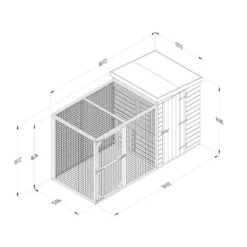 10'1 X 4'6 Forest Hedgerow Wooden Dog Kennel With 6ft Run - Pet House (3.07m X 1.38m) -Zen Gardenia Sales ahdgrun line drawing