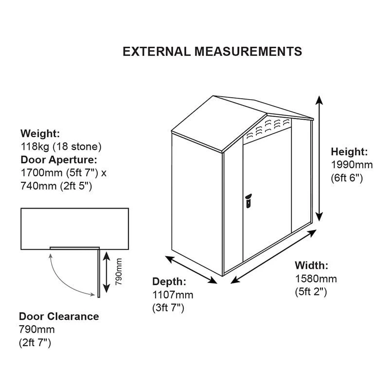 5'2 X 3'7 Asgard Flexistore 1511 Metal Shed (1.58m X 1.1m) 4 5'2 X 3'7 Asgard Flexistore 1511 Metal Shed (1.58m X 1.1m) - Image 2