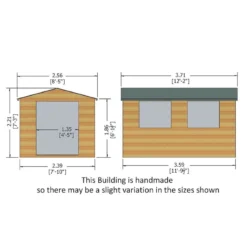 12' X 8' Shire Bison Heavy Duty Double Door Wooden Workshop (3.71m X 2.56m) -Zen Gardenia Sales biso1208dsl 1aa bison 12x8 drawing