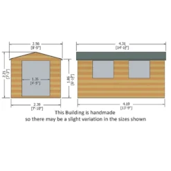 14' X 8' Shire Bison Heavy Duty Double Door Wooden Workshop (4.31m X 2.56m) -Zen Gardenia Sales biso1408dsl 1aa bison 14x8 drawing