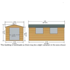 16' X 8' Shire Bison Heavy Duty Double Door Wooden Workshop (4.91m X 2.56m) -Zen Gardenia Sales biso1608dsl 1aa bison 16x8 drawing