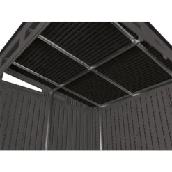 7' X 7' Suncast Modernist Plastic Garden Storage Shed - Peppercorn (2.20m X 2.22m) -Zen Gardenia Sales bms7780 7x7 suncast modernist plastic garden storage shed peppercorn close up min 1