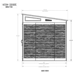 7' X 7' Suncast Modernist Plastic Garden Storage Shed - Peppercorn (2.20m X 2.22m) -Zen Gardenia Sales bms7780 7x7 suncast modernist plastic garden storage shed peppercorn drawing2 min 1