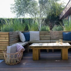 Forest Double Sleeper Corner Wooden Garden Bench 3'11 X 3'11 (1.2m X 1.2m) -Zen Gardenia Sales cornben12 forest double sleeper bench insitu2 min