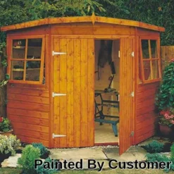 7'5 X 7'5 Shire Shiplap Wooden Corner Garden Shed (2.33m X 2.33m) -Zen Gardenia Sales corner shed with text 2 1