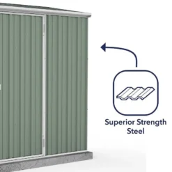 7'5 X 2'7 Absco Space Saver Pent Metal Shed - Pale Eucalyptus (2.26m X 0.79m) -Zen Gardenia Sales esdxl20met008bun 7 5x2 7 absco spacesaver pent metal shed close up6 min