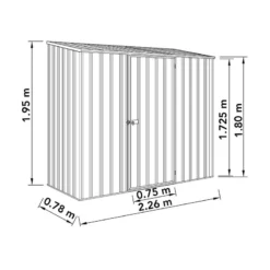 7'5 X 2'7 Absco Space Saver Pent Metal Shed - Pale Eucalyptus (2.26m X 0.79m) -Zen Gardenia Sales esdxl20met008bun 7 5x2 7 absco spacesaver pent metal shed drawing min