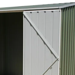 9'10 X 5' Absco Space Saver Pent Double Door Metal Shed - Pale Eucalyptus (3m X 1.52m) 14 9'10 X 5' Absco Space Saver Pent Double Door Metal Shed - Pale Eucalyptus (3m X 1.52m) -Zen Gardenia Sales esdxl20met010 absco space saver 3m x 1 52m eucalyptus close up2 min