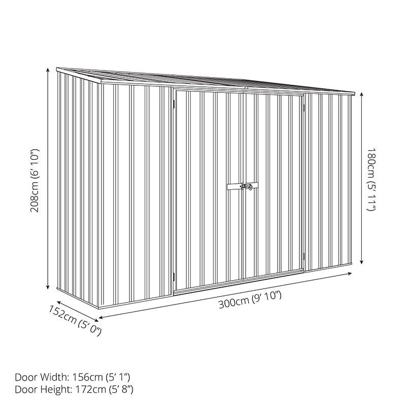 9'10 X 5' Absco Space Saver Pent Double Door Metal Shed - Pale Eucalyptus (3m X 1.52m) 5 9'10 X 5' Absco Space Saver Pent Double Door Metal Shed - Pale Eucalyptus (3m X 1.52m) - Image 3