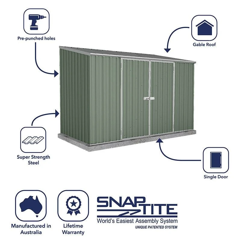 9'10 X 5' Absco Space Saver Pent Double Door Metal Shed - Pale Eucalyptus (3m X 1.52m) 4 9'10 X 5' Absco Space Saver Pent Double Door Metal Shed - Pale Eucalyptus (3m X 1.52m) - Image 2