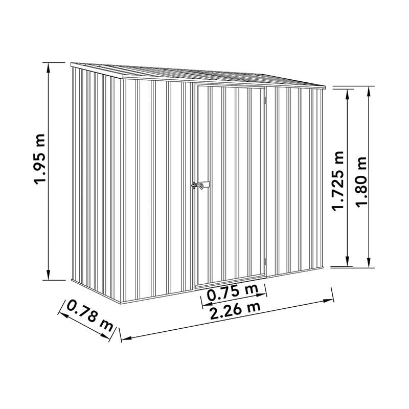 7'5 X 2'7 Absco Space Saver Pent Metal Shed - Grey (2.26m X 0.79m) 4 7'5 X 2'7 Absco Space Saver Pent Metal Shed - Grey (2.26m X 0.79m) - Image 2