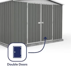 9'10 X 12' Absco Regent Double Door Metal Shed - Grey (3m X 3.66m) -Zen Gardenia Sales esdxl20met098bun 9 10x12 absco regent dd metal shed close up2 min