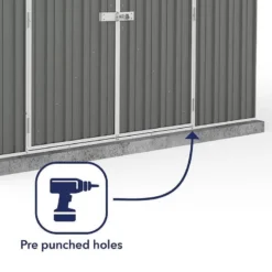 9'10 X 12' Absco Regent Double Door Metal Shed - Grey (3m X 3.66m) -Zen Gardenia Sales esdxl20met098bun 9 10x12 absco regent dd metal shed close up3 min