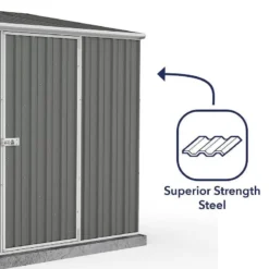 7'5 X 5' Absco Space Saver Pent Metal Shed - Grey (2.26m X 1.52m) 16 7'5 X 5' Absco Space Saver Pent Metal Shed - Grey (2.26m X 1.52m) -Zen Gardenia Sales esdxl20met100bun 7 5x5 absco spacesaver pent metal shed close up4 min