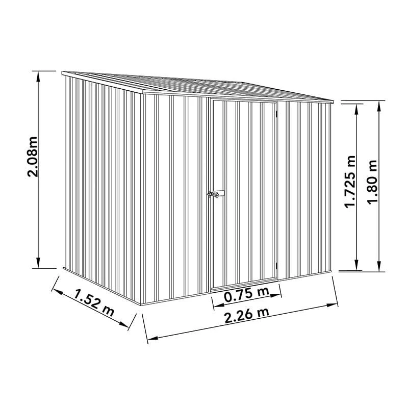 7'5 X 5' Absco Space Saver Pent Metal Shed - Grey (2.26m X 1.52m) 4 7'5 X 5' Absco Space Saver Pent Metal Shed - Grey (2.26m X 1.52m) - Image 2