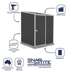 5' X 5' Absco Space Saver Pent Metal Shed - Dark Grey (1.52m X 1.52m) -Zen Gardenia Sales esdxl20met107 5x5 absco d grey feature7 min