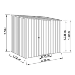 7'5 X 5' Absco Space Saver Pent Metal Shed - Dark Grey (2.26m X 1.52m) 12 7'5 X 5' Absco Space Saver Pent Metal Shed - Dark Grey (2.26m X 1.52m) -Zen Gardenia Sales esdxl20met108 7x5 absco dark grey drawing min