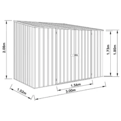 10' X 5' Absco Space Saver Double Door Metal Shed - Dark Grey (3m X 1.52m) -Zen Gardenia Sales esdxl20met112 10x5 absco dg drawing min